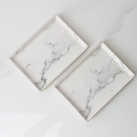 Nordic style home ceramic gold rectangular marble jewelry tray