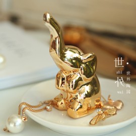 creative Nordic style gold-plated animal ceramic elephant ring jewelry display dish