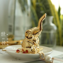 creative Nordic style gold-plated animal ceramic elephant ring jewelry display dish