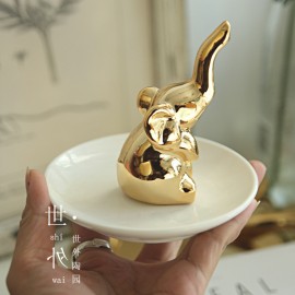 creative Nordic style gold-plated animal ceramic elephant ring jewelry display dish