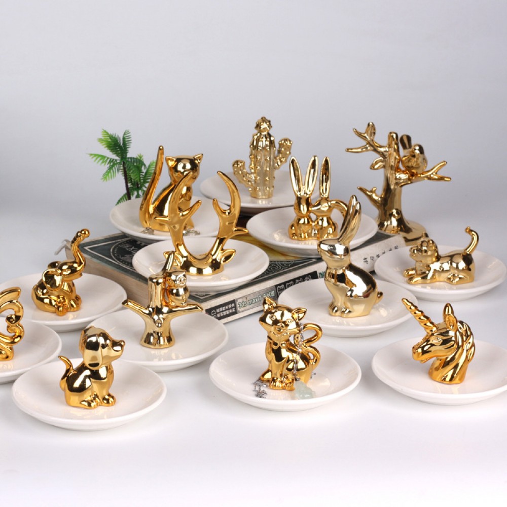 direct sales Nordic ceramic animal gold jewelry storage holder