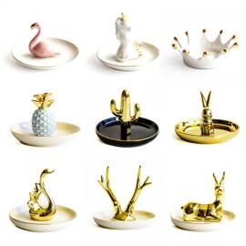 creative Nordic animal ceramic ring necklace storage tray