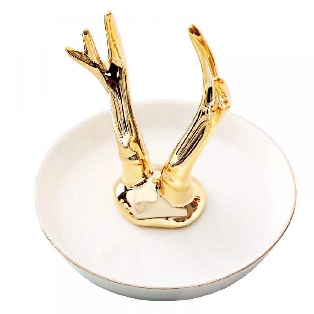 wholesale European ceramic plating gold antler necklace jewelry storage tray