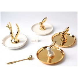 wholesale European ceramic plating gold antler necklace jewelry storage tray