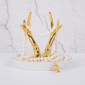 wholesale European ceramic plating gold antler necklace jewelry storage tray