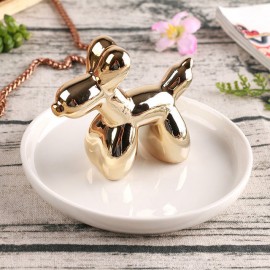 new gold-plated French Bulldog ceramic jewelry storage ring tray