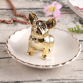 new gold-plated French Bulldog ceramic jewelry storage ring tray