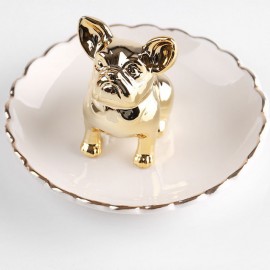 new gold-plated French Bulldog ceramic jewelry storage ring tray