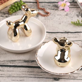 new gold-plated French Bulldog ceramic jewelry storage ring tray