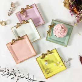 home decoration bow resin square cake jewelry storage tray