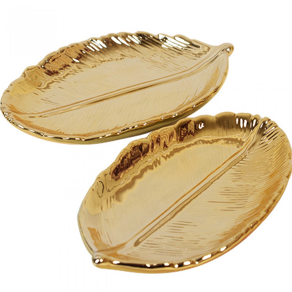 Nordic ins ceramic golden leaf dried fruit storage dish