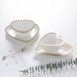 Nordic Creative love heart-shaped embossed gold plated ceramic storage jewelry dish