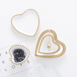 Nordic Creative love heart-shaped embossed gold plated ceramic storage jewelry dish