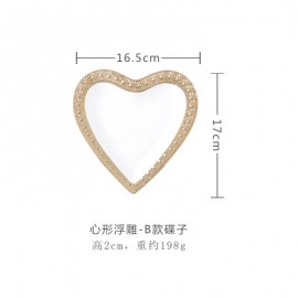 Nordic Creative love heart-shaped embossed gold plated ceramic storage jewelry dish