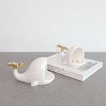 Modern gold-plated ceramic whale jewelry soap storage tray