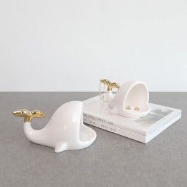 Modern gold-plated ceramic whale jewelry soap storage tray