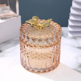 Butterfly embossed retro storage jewelry box aroma candle glass jar with lid