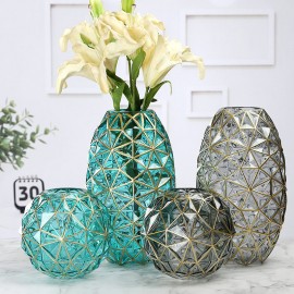 Manufacturers supply creative diamond pattern colored glass gold flower vases