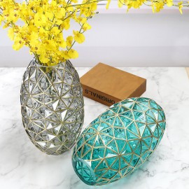 Manufacturers supply creative diamond pattern colored glass gold flower vases