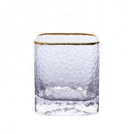 Nordic wind hammer pattern household glass transparent gold rim square breakfast juice cup