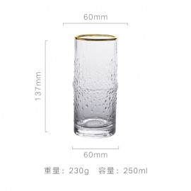 Nordic wind hammer pattern household glass transparent gold rim square breakfast juice cup