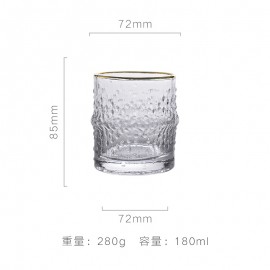 Nordic wind hammer pattern household glass transparent gold rim square breakfast juice cup