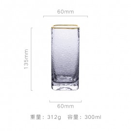 Nordic wind hammer pattern household glass transparent gold rim square breakfast juice cup