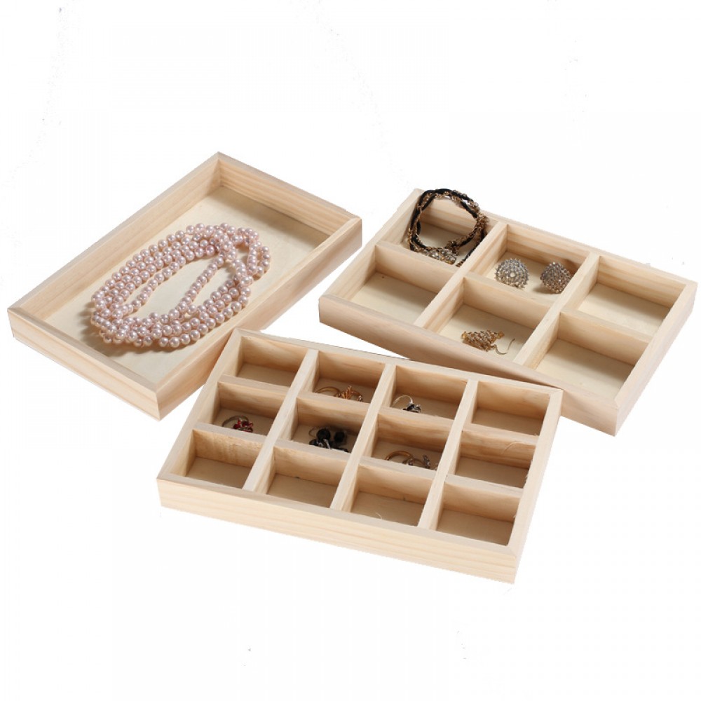 Wood jewelry display disc earrings ring storage tray solid wood pallet jewelry storage box grid