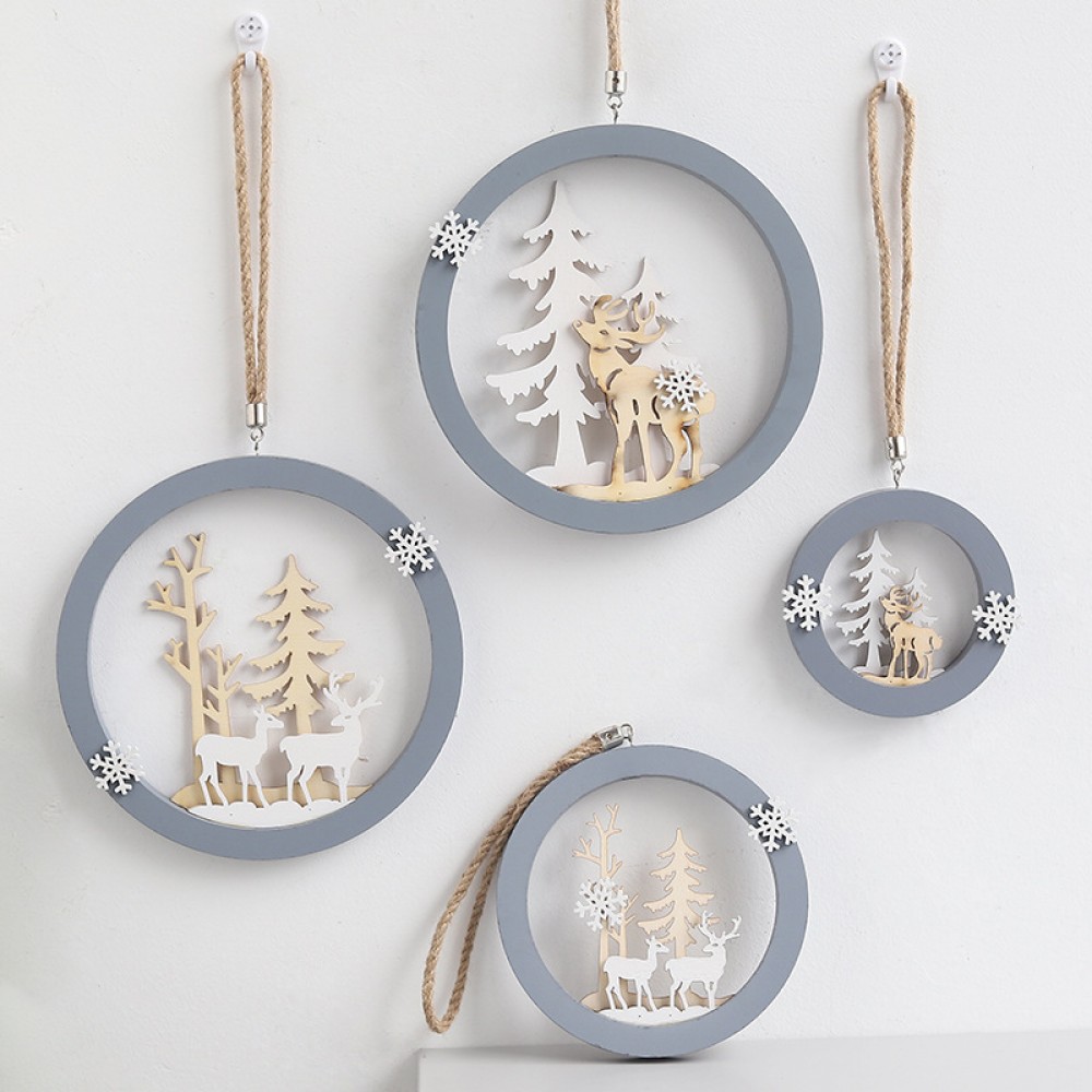 Wholesale Nordic ins Christmas decoration ornament wooden elk round wall hanging pendant