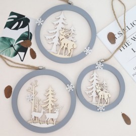 Wholesale Nordic ins Christmas decoration ornament wooden elk round wall hanging pendant