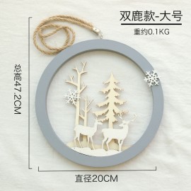 Wholesale Nordic ins Christmas decoration ornament wooden elk round wall hanging pendant