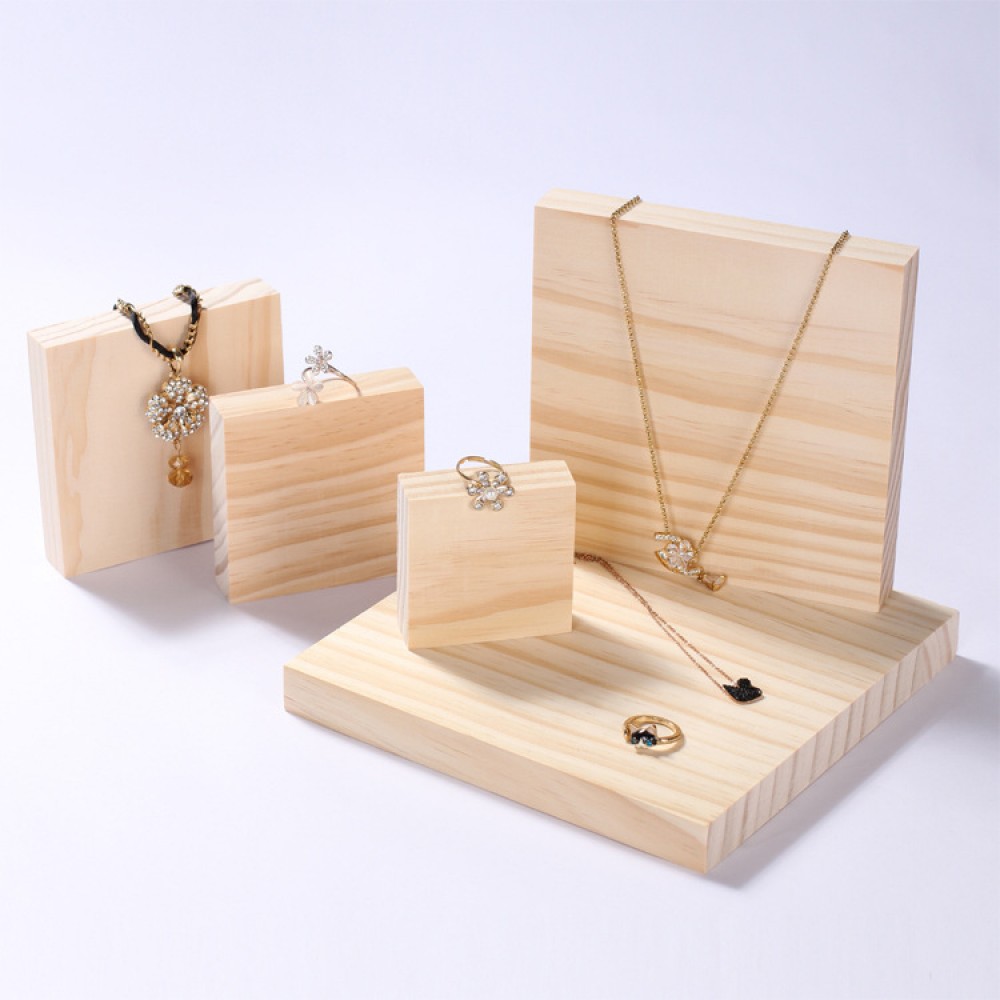 Solid wood square ring bracelet necklace jewelry display stand