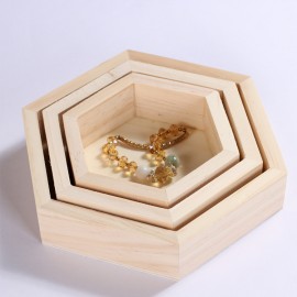 creative solid wood hexagon necklace Bodhi earrings ring jewelry storage box