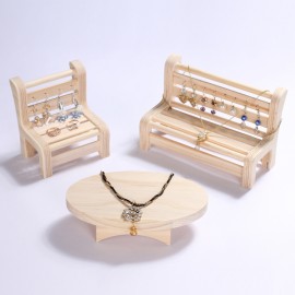 Wooden Jewelry Necklace Earrings Sofa Round Table Display Stand