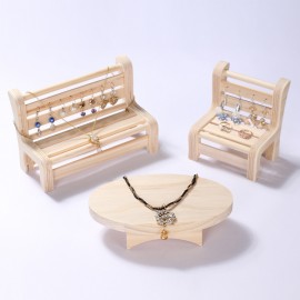 Wooden Jewelry Necklace Earrings Sofa Round Table Display Stand